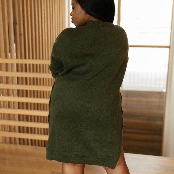 Diamond Details Sweater Dress in Olive - Picture 2 of 5